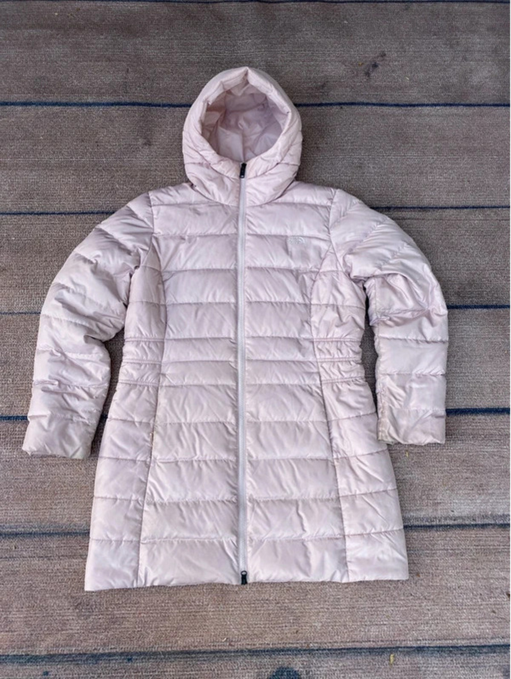 North Face down fill long quilted parka XL pink